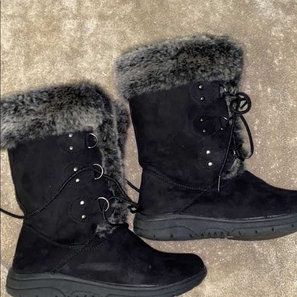 St. Johns Bay BLACK SUADE AND FUR BOOTS T3 - Picture 3 of 6